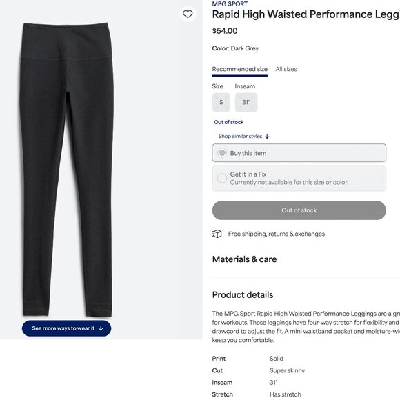 MPG Sport High Waisted Athletic Leggings Dark Gray Small - Picture 3 of 5